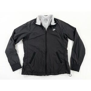 Nike Silver Label Windbreaker Track Jacket Y2K Style Black Embroidered Women's L